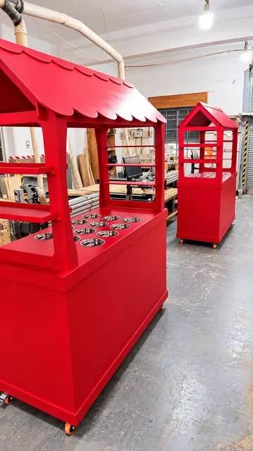 Puestos rojos de exhibición, vista general